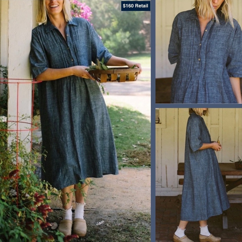 GO GENTLY NATION Market Dress XS Blue Hemp Organic Cotton Cottagecore Lagenlook